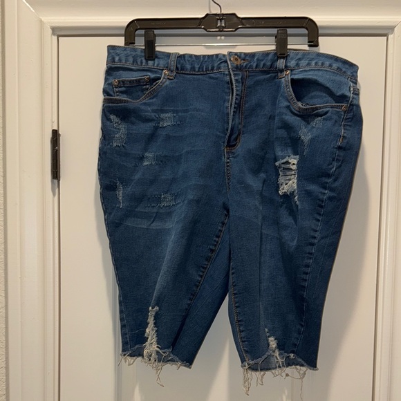 Ashley Stewart Distressed Denim Shorts - Picture 1 of 6